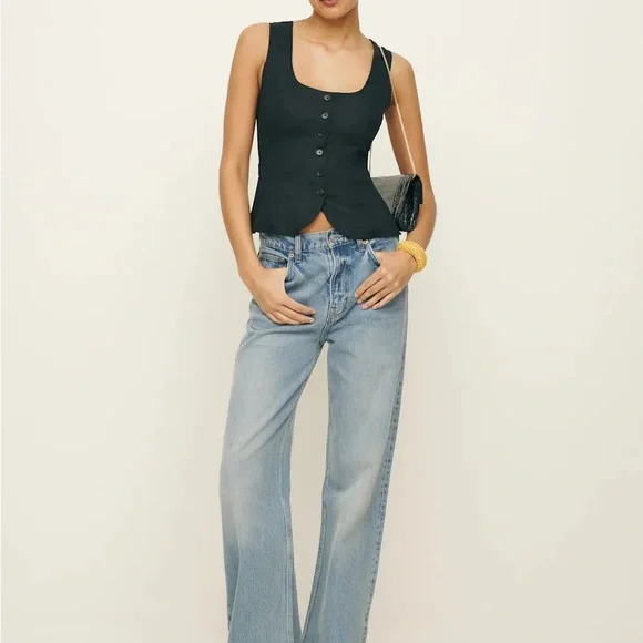 Reformation black linen Delaney vest top size 4 - Picture 5 of 6